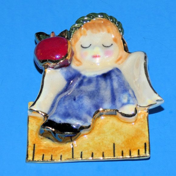 Jewelry | Vintage Teacher Angel Brooch Pin School Apple Ruler Aide ...